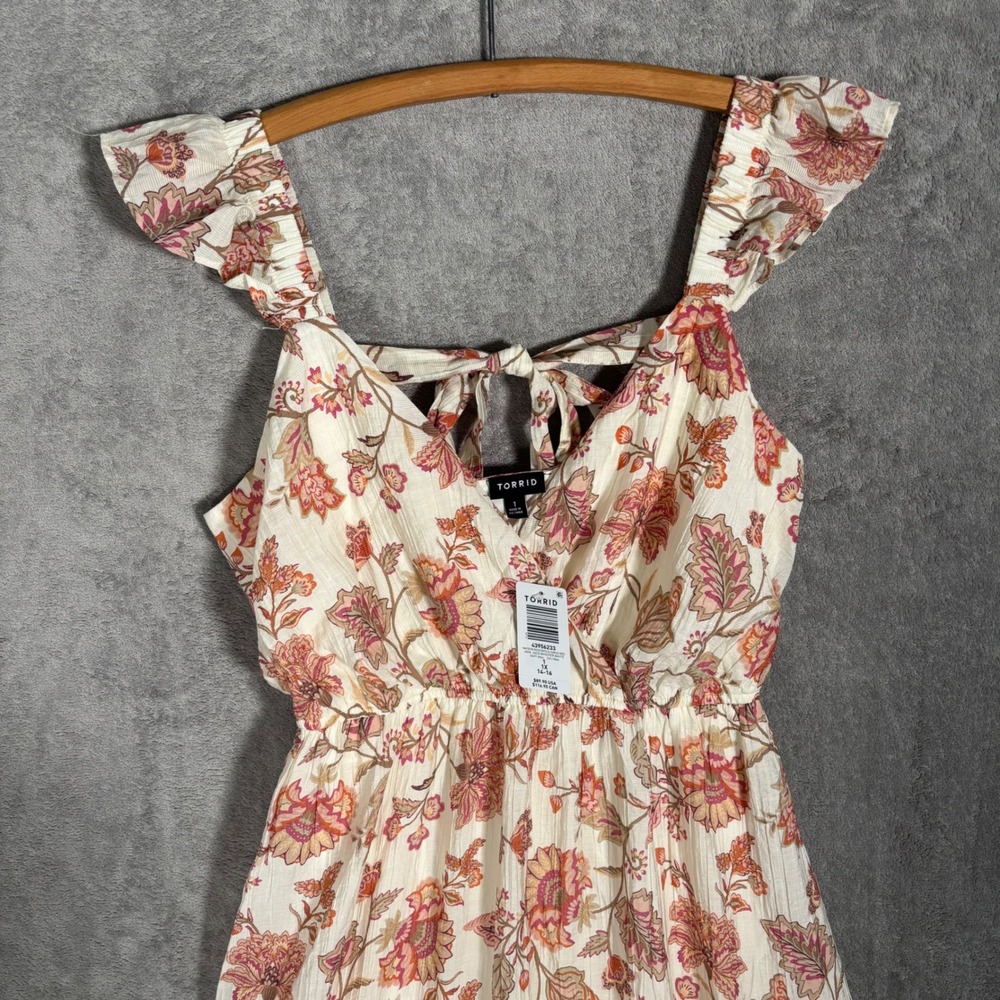 Torrid‎ Jane Jaco Whisper Cream Floral Maxi Dress Ruffle Surplice 1X 14-16 NEW - Picture 6 of 15